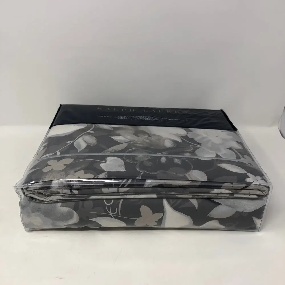Ralph Lauren Avery Duvet Cover Full Queen Charcoal Gray Chrysanthemum Floral New